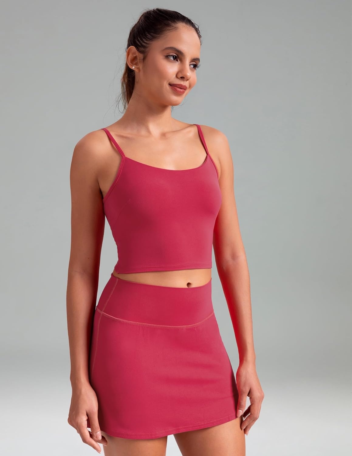 image:imageColorfulkoala Womens Dreamlux Crop Tank Tops with Built in Bra Adjustable Spaghetti Strap Workout Yoga CamisoleRaspberry
