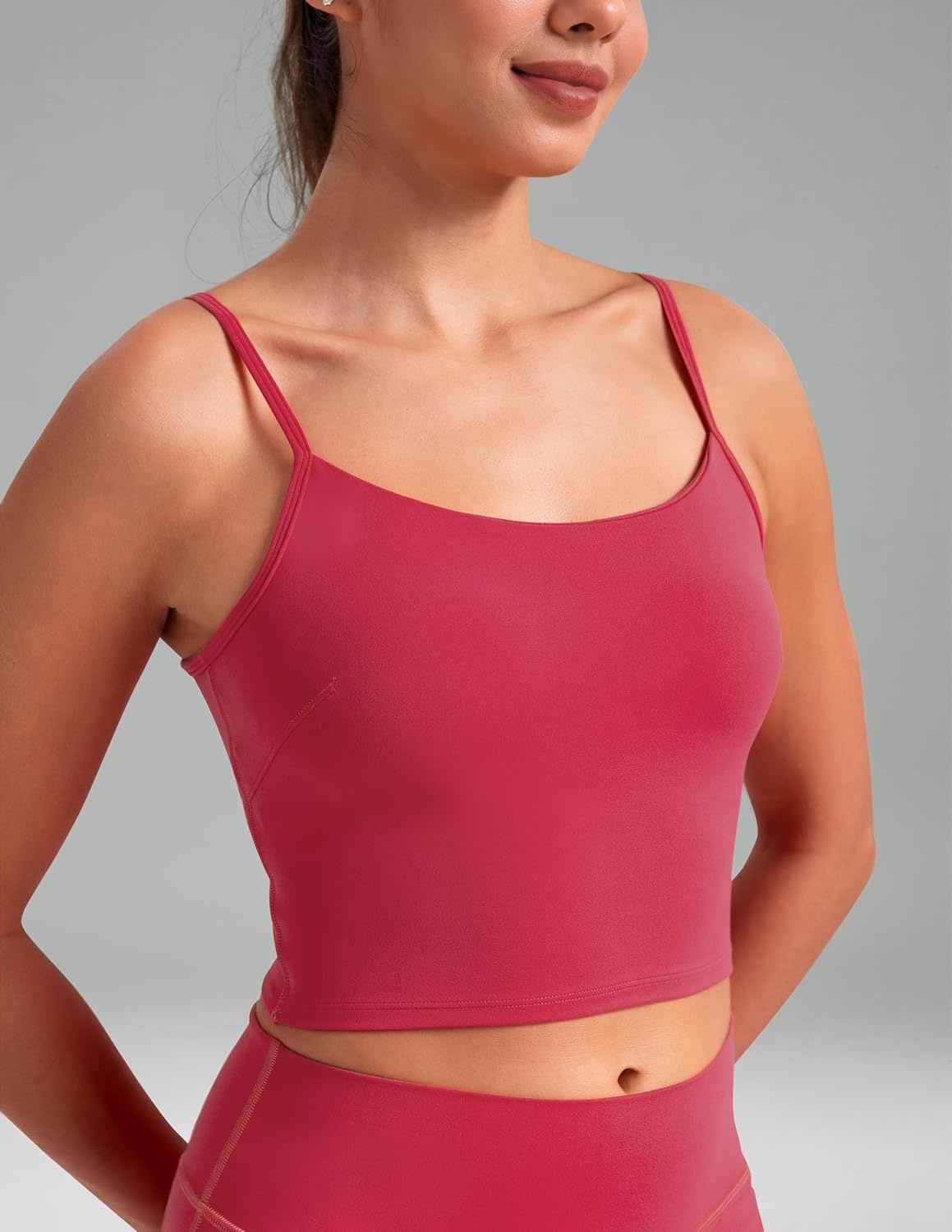 image:imageColorfulkoala Womens Dreamlux Crop Tank Tops with Built in Bra Adjustable Spaghetti Strap Workout Yoga CamisoleRaspberry