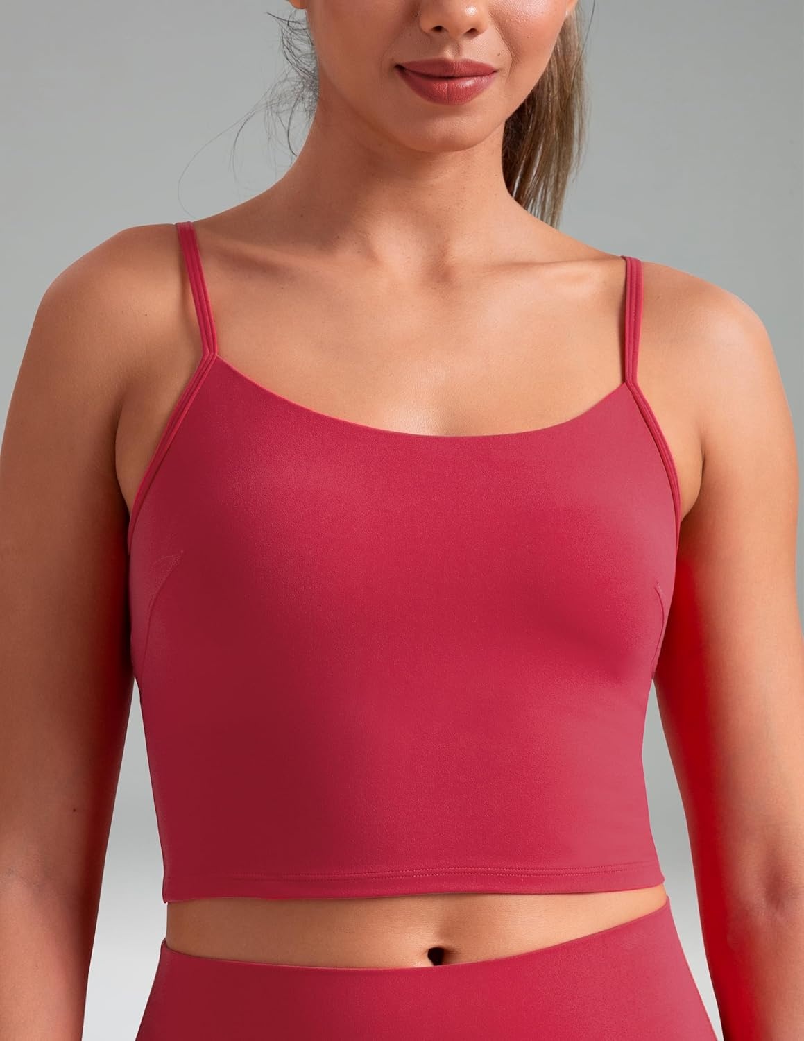 image:imageColorfulkoala Womens Dreamlux Crop Tank Tops with Built in Bra Adjustable Spaghetti Strap Workout Yoga CamisoleRaspberry