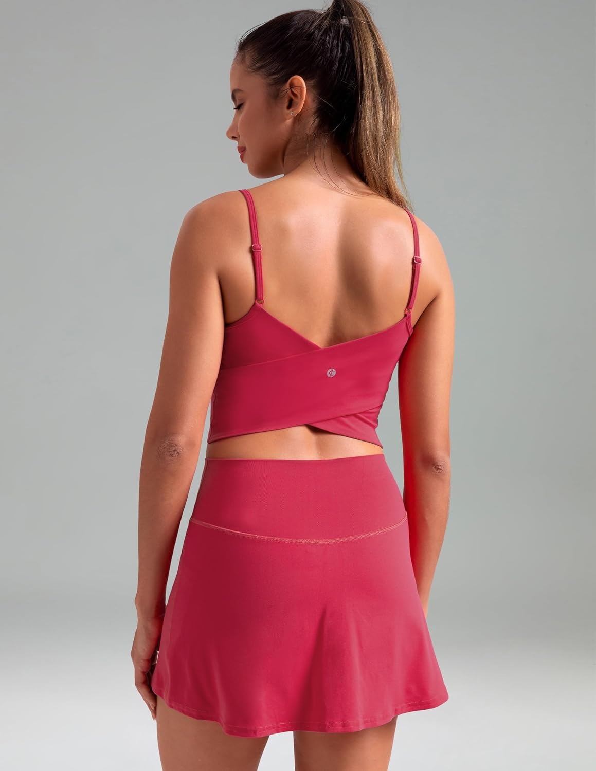 image:imageColorfulkoala Womens Dreamlux Crop Tank Tops with Built in Bra Adjustable Spaghetti Strap Workout Yoga CamisoleRaspberry