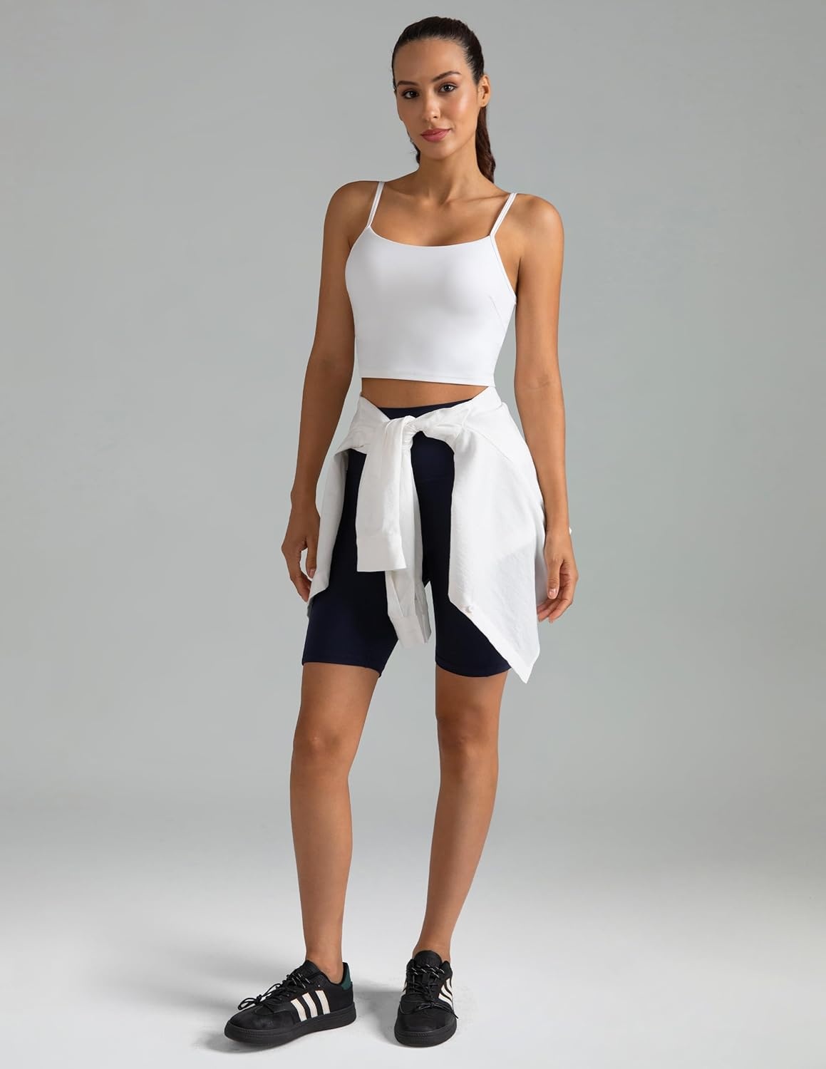 image:imageColorfulkoala Womens Dreamlux Crop Tank Tops with Built in Bra Adjustable Spaghetti Strap Workout Yoga CamisoleWhite