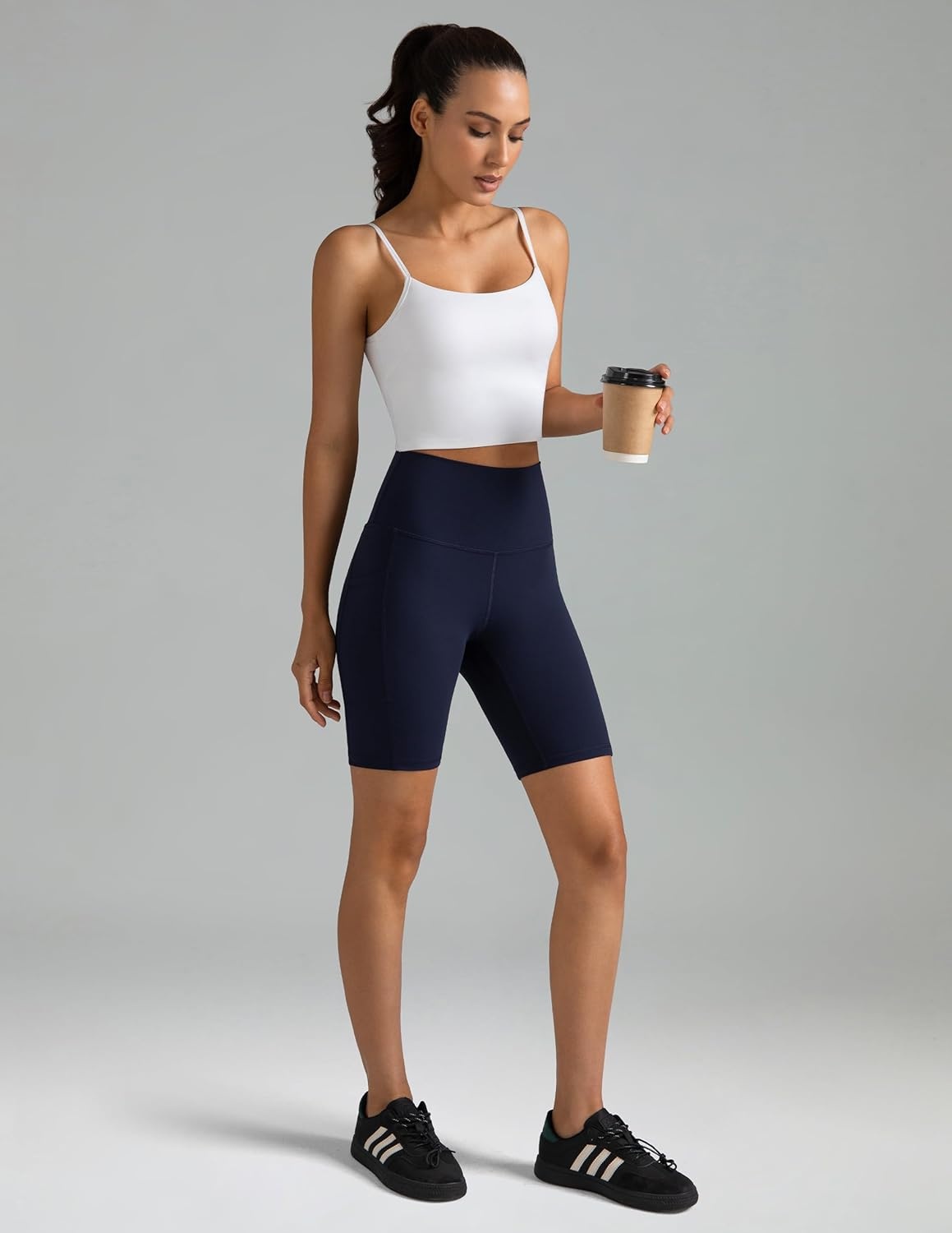 image:imageColorfulkoala Womens Dreamlux Crop Tank Tops with Built in Bra Adjustable Spaghetti Strap Workout Yoga CamisoleWhite
