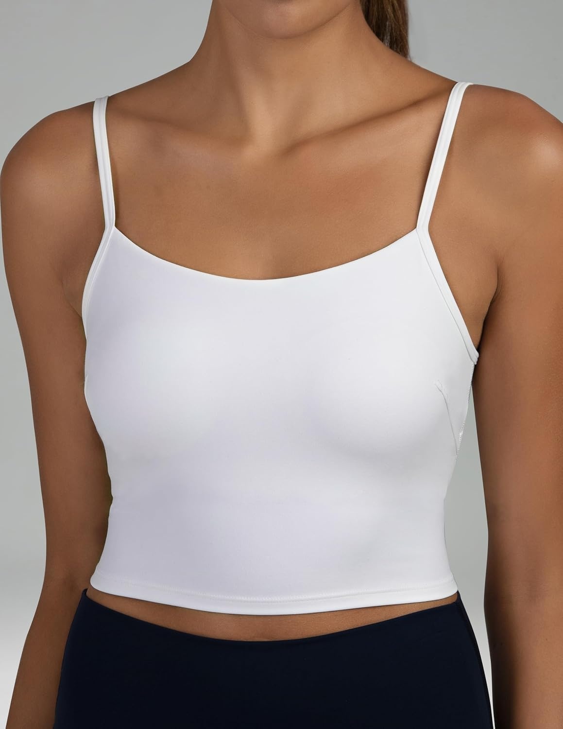 image:imageColorfulkoala Womens Dreamlux Crop Tank Tops with Built in Bra Adjustable Spaghetti Strap Workout Yoga CamisoleWhite