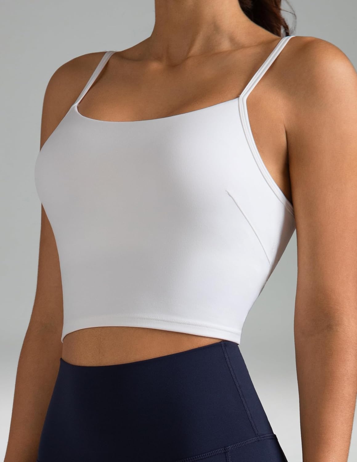 image:imageColorfulkoala Womens Dreamlux Crop Tank Tops with Built in Bra Adjustable Spaghetti Strap Workout Yoga CamisoleWhite
