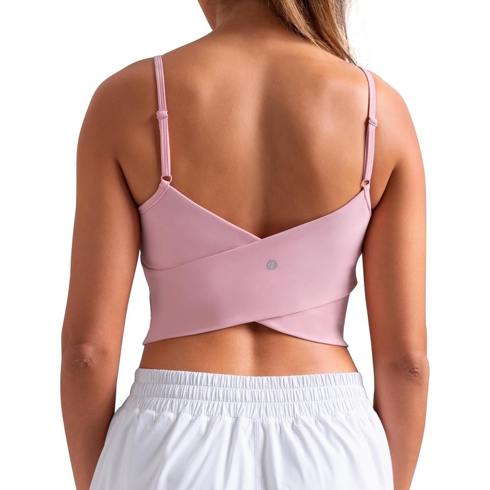 image:imageColorfulkoala Womens Dreamlux Crop Tank Tops with Built in Bra Adjustable Spaghetti Strap Workout Yoga CamisoleAlmond Blossom