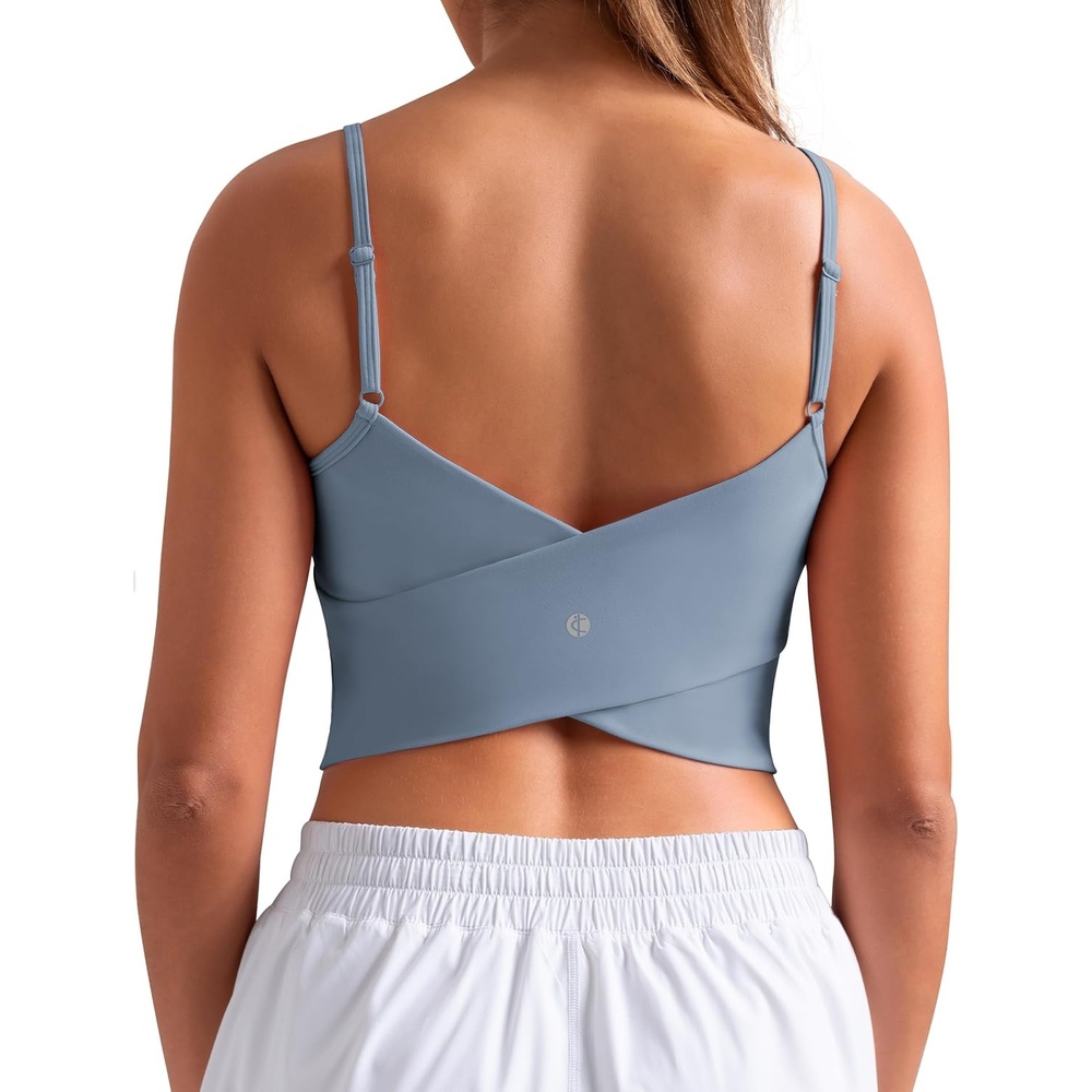 image:imageColorfulkoala Womens Dreamlux Crop Tank Tops with Built in Bra Adjustable Spaghetti Strap Workout Yoga CamisoleChambray