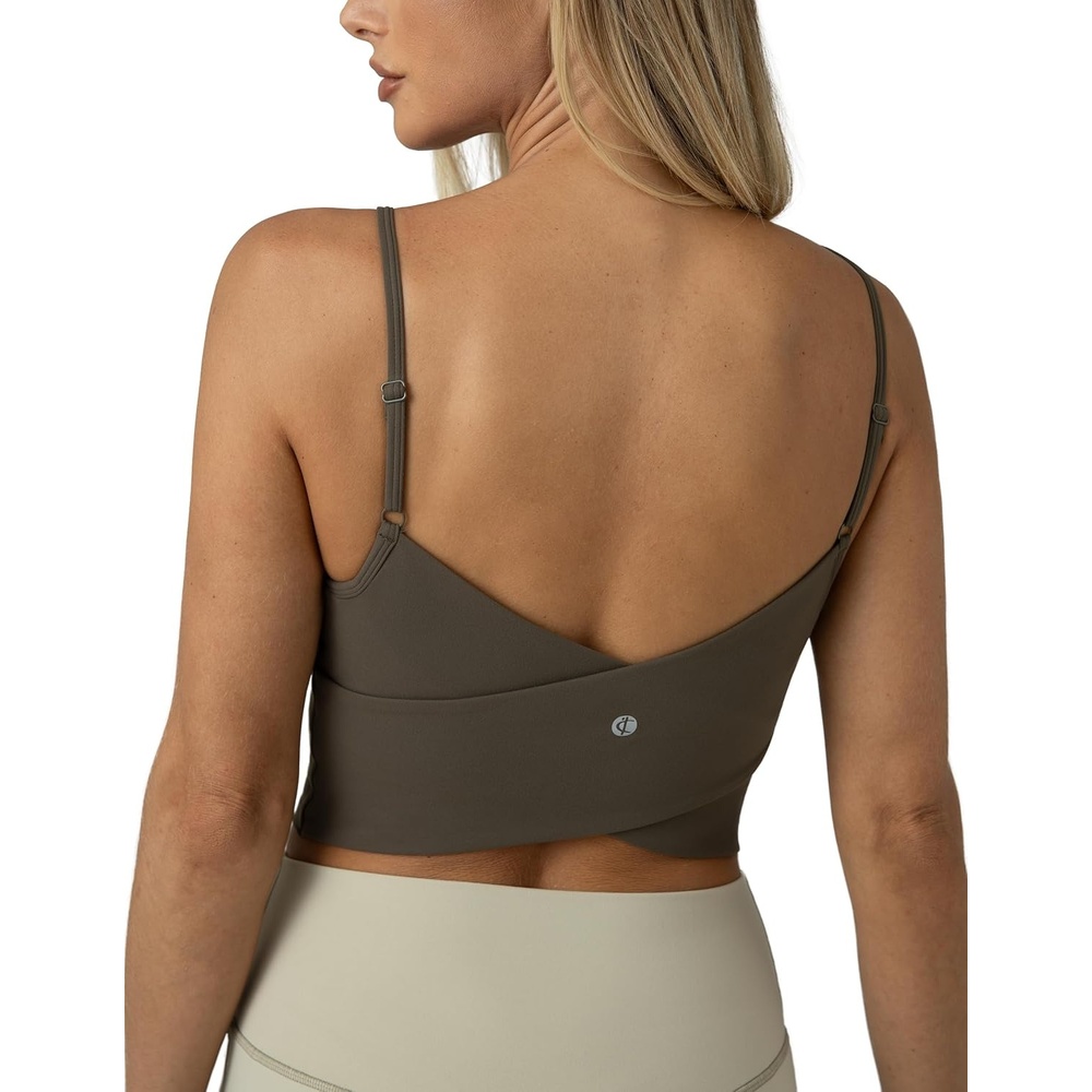 image:imageColorfulkoala Womens Dreamlux Crop Tank Tops with Built in Bra Adjustable Spaghetti Strap Workout Yoga CamisoleMajor Brown