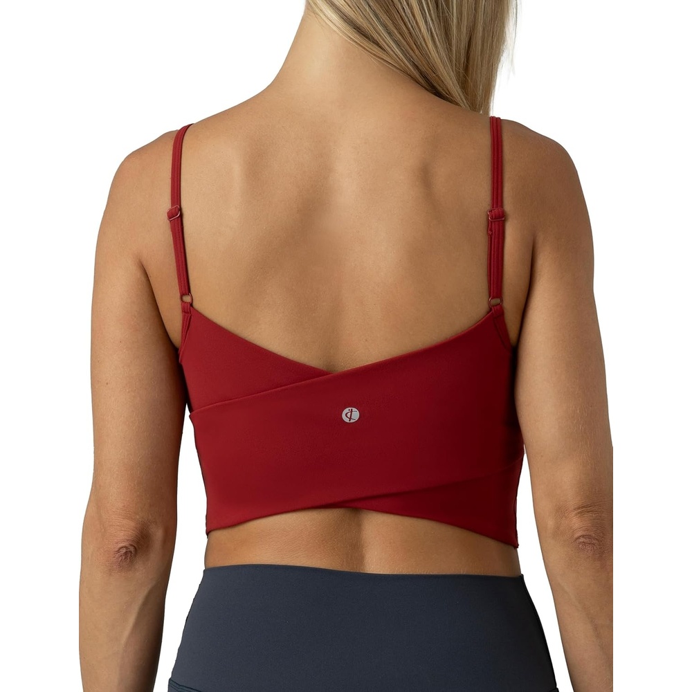 image:imageColorfulkoala Womens Dreamlux Crop Tank Tops with Built in Bra Adjustable Spaghetti Strap Workout Yoga CamisoleMerlot