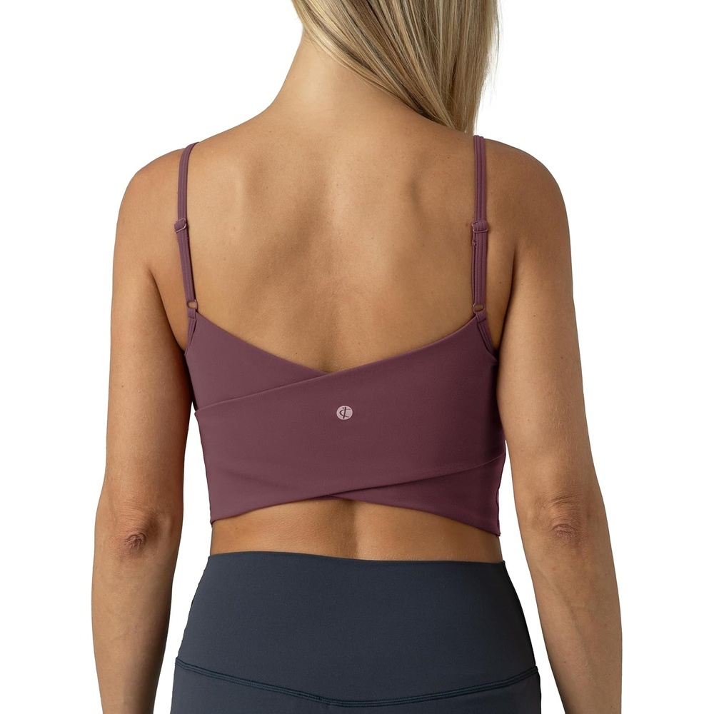image:imageColorfulkoala Womens Dreamlux Crop Tank Tops with Built in Bra Adjustable Spaghetti Strap Workout Yoga CamisolePlum Red