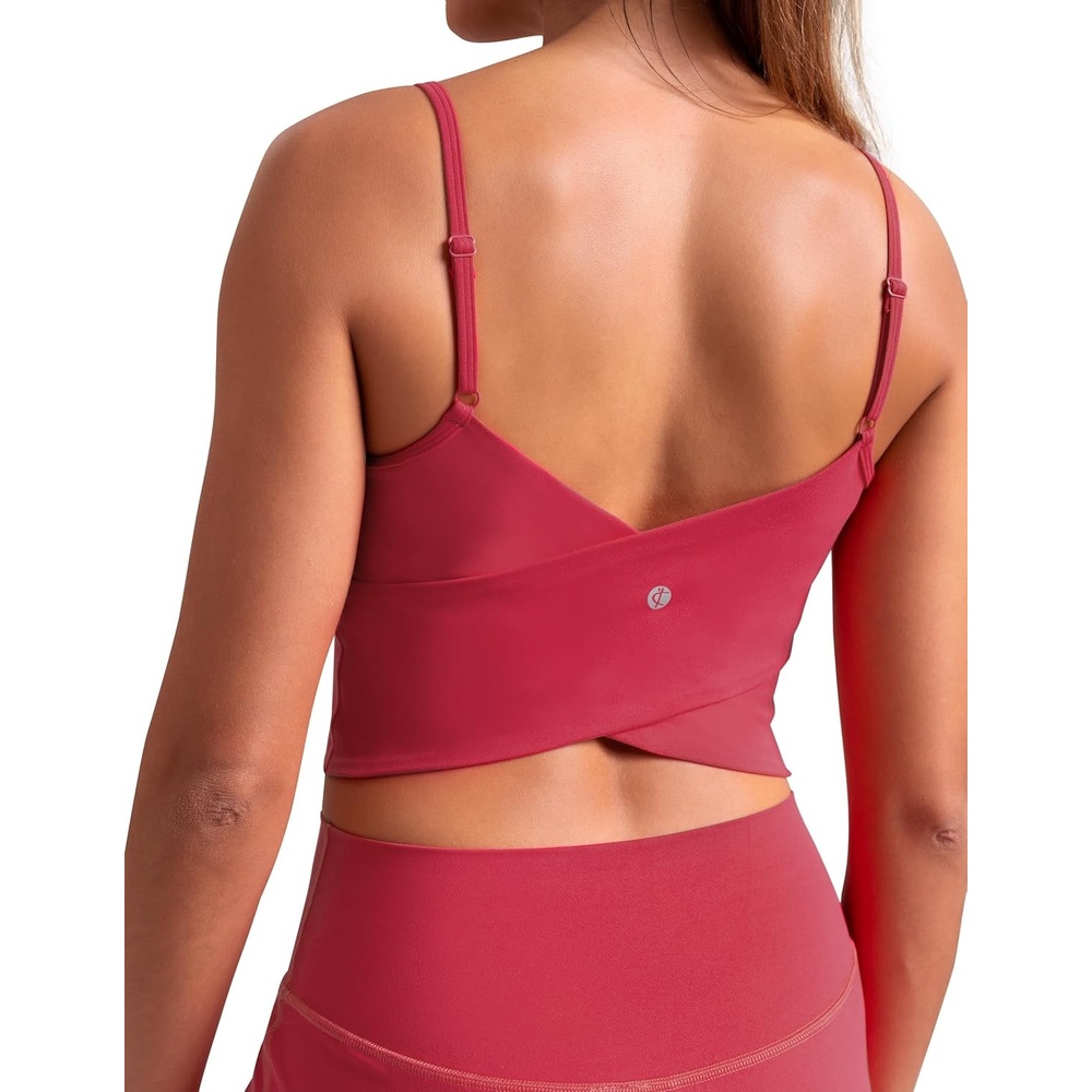image:imageColorfulkoala Womens Dreamlux Crop Tank Tops with Built in Bra Adjustable Spaghetti Strap Workout Yoga CamisoleRaspberry