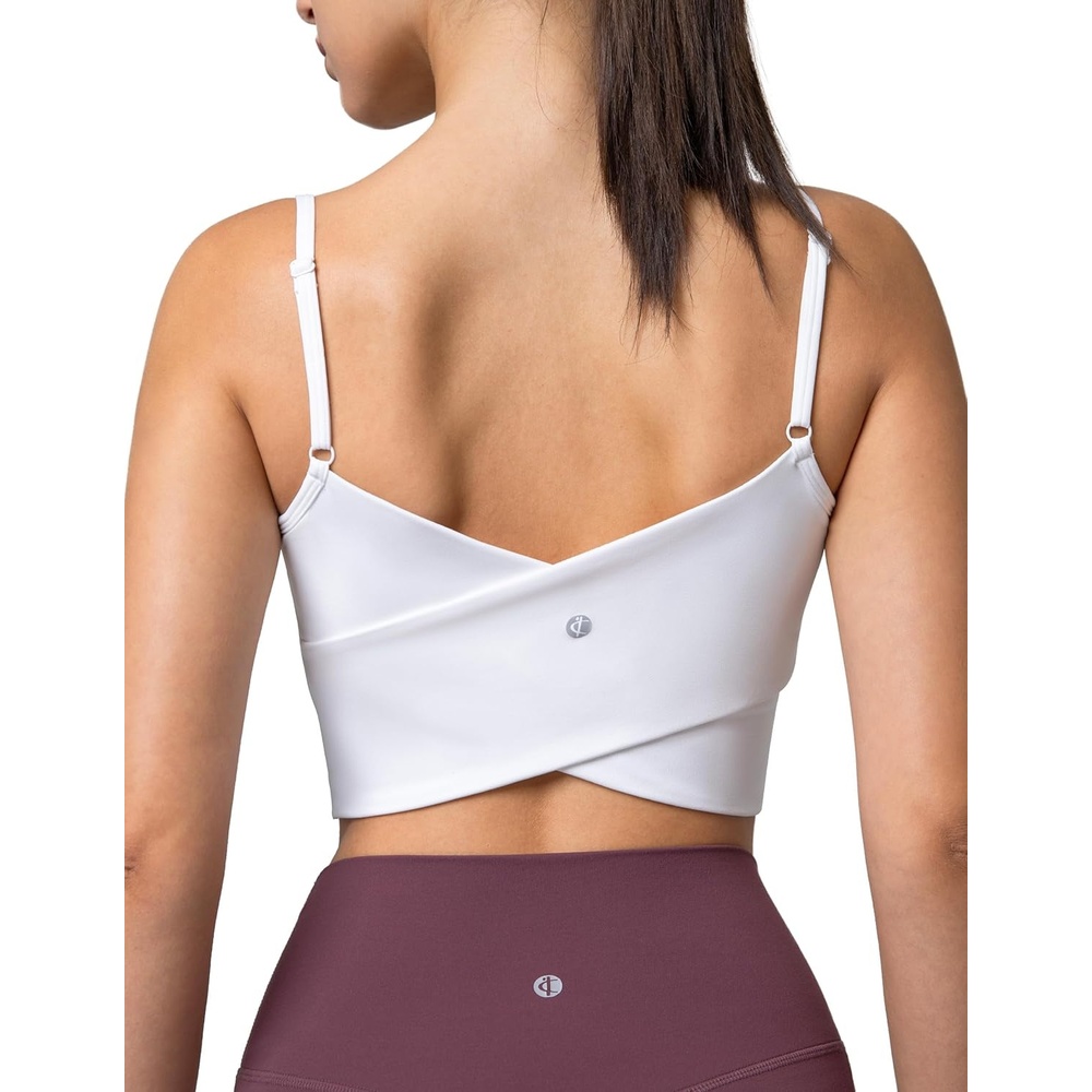 image:imageColorfulkoala Womens Dreamlux Crop Tank Tops with Built in Bra Adjustable Spaghetti Strap Workout Yoga CamisoleWhite