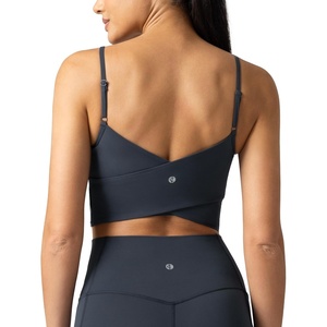 image:imageColorfulkoala Womens Dreamlux Crop Tank Tops with Built in Bra Adjustable Spaghetti Strap Workout Yoga CamisoleBlue Ink