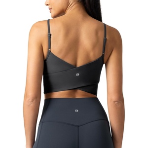 image:imageColorfulkoala Womens Dreamlux Crop Tank Tops with Built in Bra Adjustable Spaghetti Strap Workout Yoga CamisoleDark Carobon