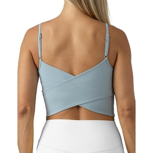 image:imageColorfulkoala Womens Dreamlux Crop Tank Tops with Built in Bra Adjustable Spaghetti Strap Workout Yoga CamisoleFaded Denim