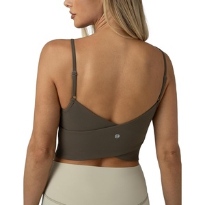 image:imageColorfulkoala Womens Dreamlux Crop Tank Tops with Built in Bra Adjustable Spaghetti Strap Workout Yoga CamisoleMajor Brown