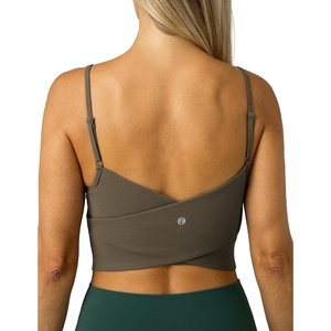 image:imageColorfulkoala Womens Dreamlux Crop Tank Tops with Built in Bra Adjustable Spaghetti Strap Workout Yoga CamisoleOlive