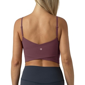 image:imageColorfulkoala Womens Dreamlux Crop Tank Tops with Built in Bra Adjustable Spaghetti Strap Workout Yoga CamisolePlum Red