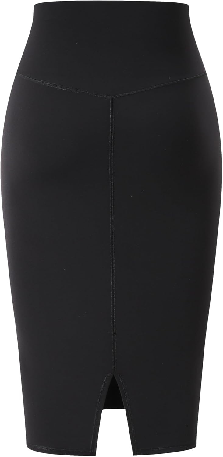 image:imageColorfulkoala Dreamlux Womens Midi Pencil Skirt High Waist Stretch Below Knee Bodycon for Office Work amp Business CasualBlack