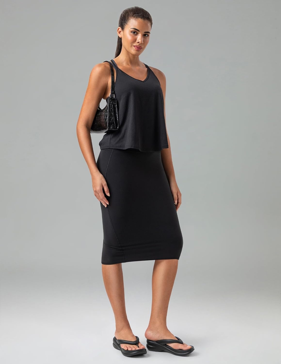 image:imageColorfulkoala Dreamlux Womens Midi Pencil Skirt High Waist Stretch Below Knee Bodycon for Office Work amp Business CasualBlack