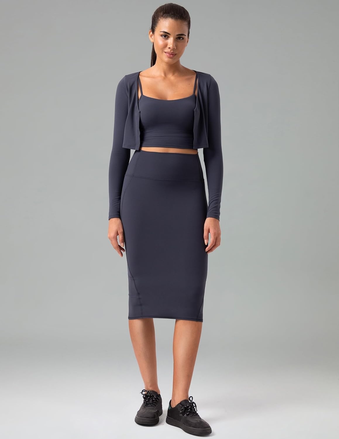 image:imageColorfulkoala Dreamlux Womens Midi Pencil Skirt High Waist Stretch Below Knee Bodycon for Office Work amp Business CasualBlue Ink