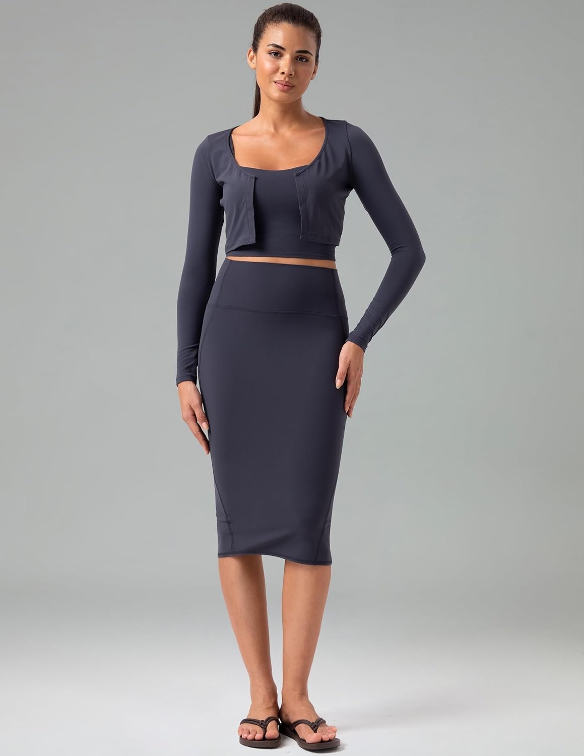 image:imageColorfulkoala Dreamlux Womens Midi Pencil Skirt High Waist Stretch Below Knee Bodycon for Office Work amp Business CasualBlue Ink