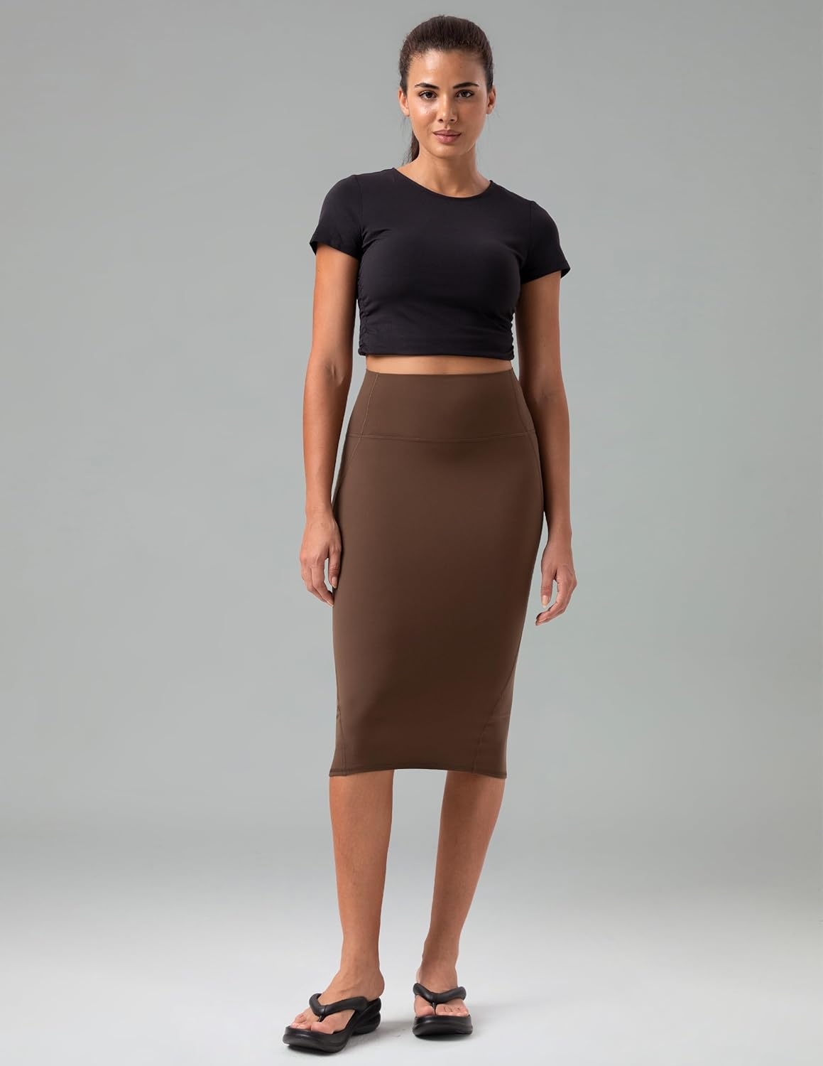 image:imageColorfulkoala Dreamlux Womens Midi Pencil Skirt High Waist Stretch Below Knee Bodycon for Office Work amp Business CasualCocoa
