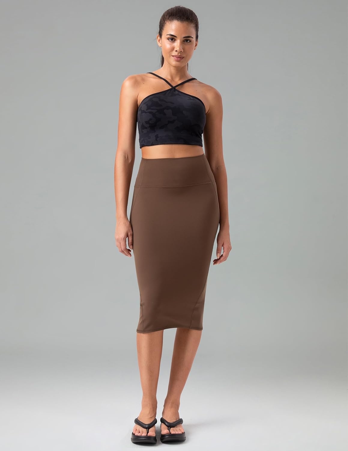 image:imageColorfulkoala Dreamlux Womens Midi Pencil Skirt High Waist Stretch Below Knee Bodycon for Office Work amp Business CasualCocoa