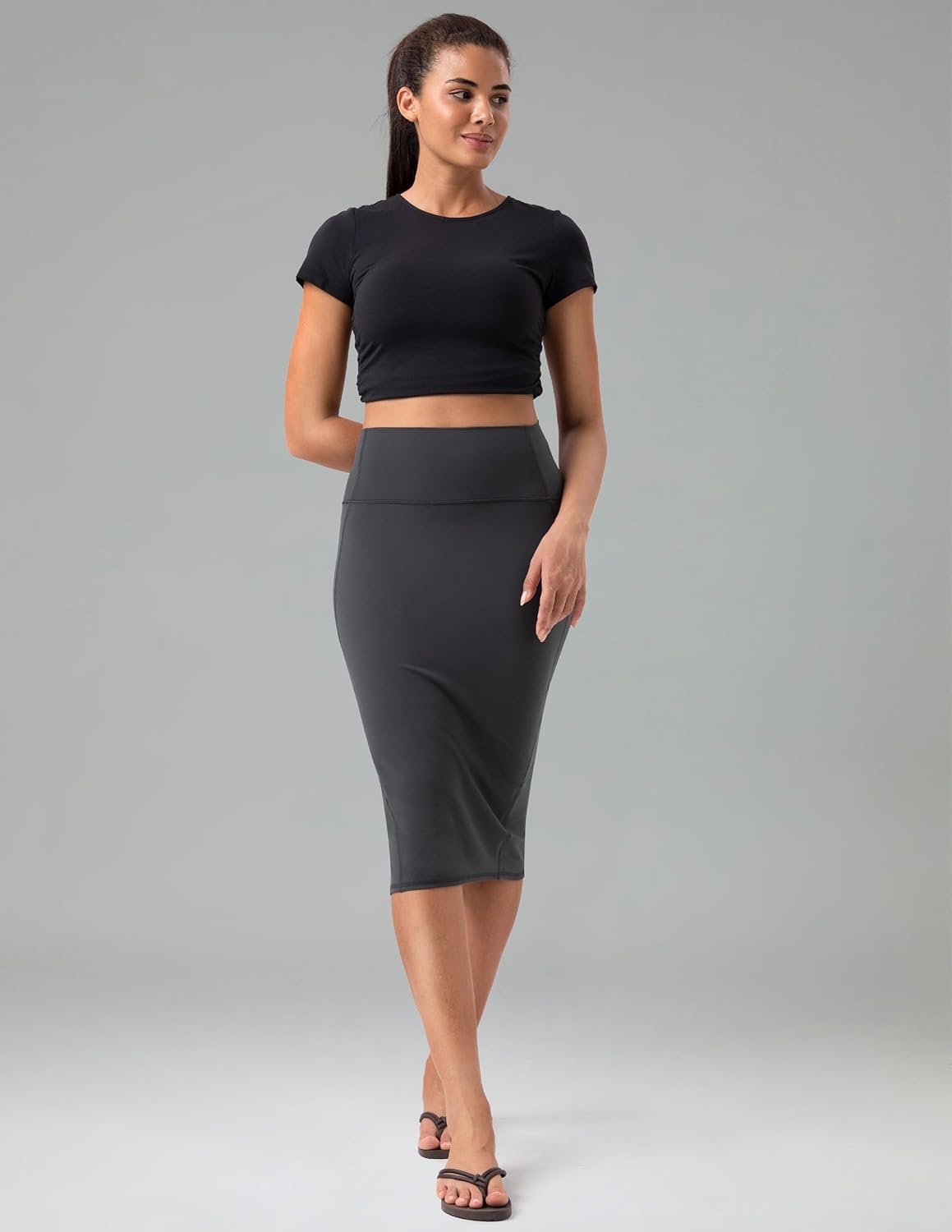 image:imageColorfulkoala Dreamlux Womens Midi Pencil Skirt High Waist Stretch Below Knee Bodycon for Office Work amp Business CasualDark Carbon