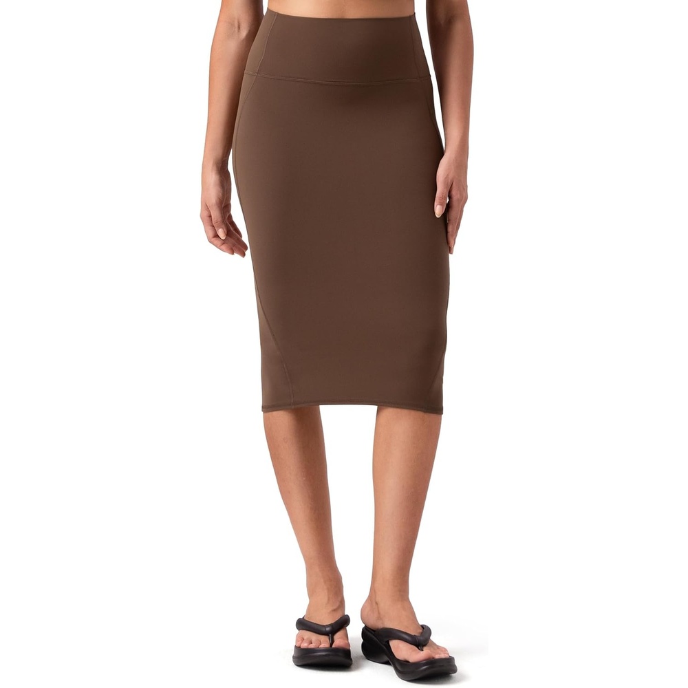 image:imageColorfulkoala Dreamlux Womens Midi Pencil Skirt High Waist Stretch Below Knee Bodycon for Office Work amp Business CasualCocoa