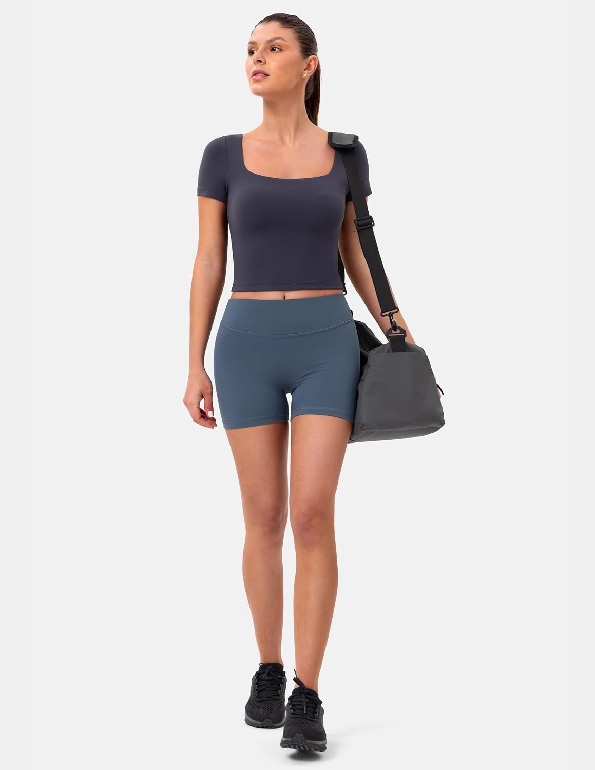 image:imageColorfulkoala Dreamlux Square Neck Short Sleeve Shirts for Women Slim Fit Basic Tops Casual Going Out TShirtBlue Ink
