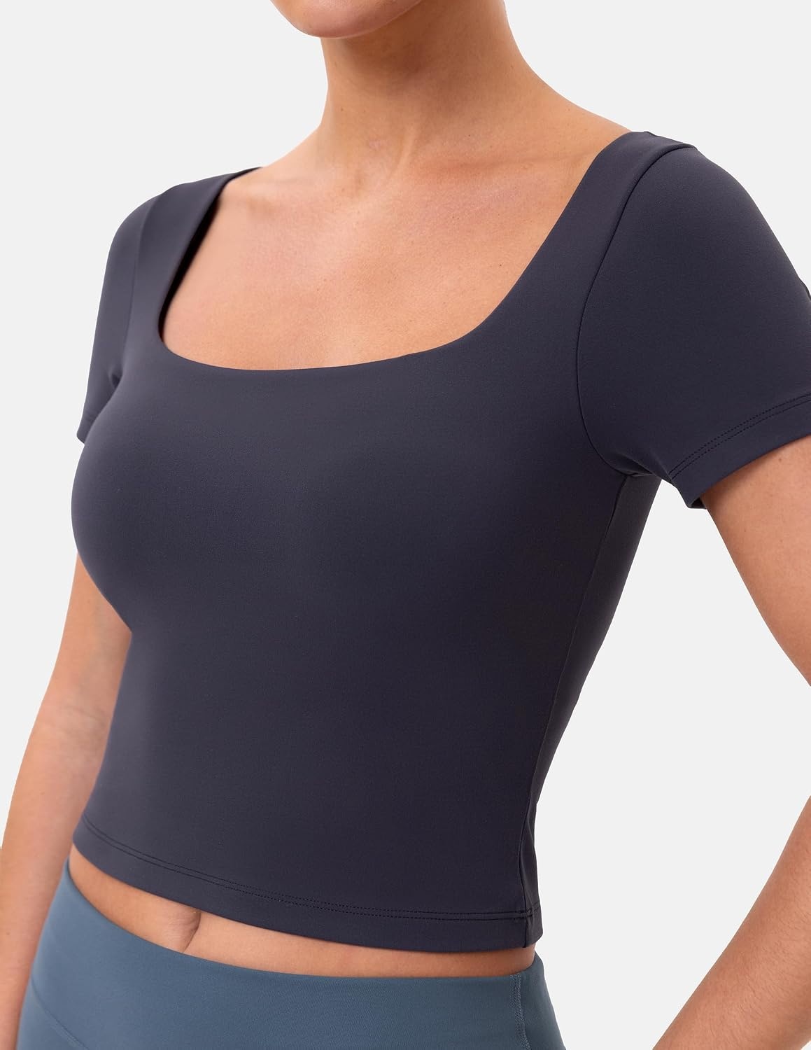 image:imageColorfulkoala Dreamlux Square Neck Short Sleeve Shirts for Women Slim Fit Basic Tops Casual Going Out TShirtBlue Ink