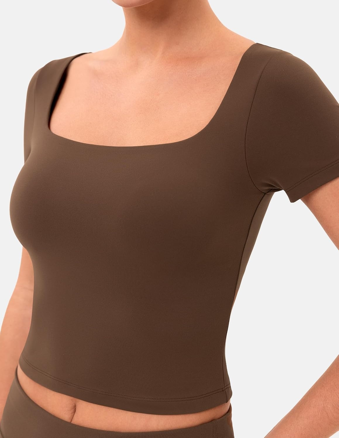 image:imageColorfulkoala Dreamlux Square Neck Short Sleeve Shirts for Women Slim Fit Basic Tops Casual Going Out TShirtCocoa