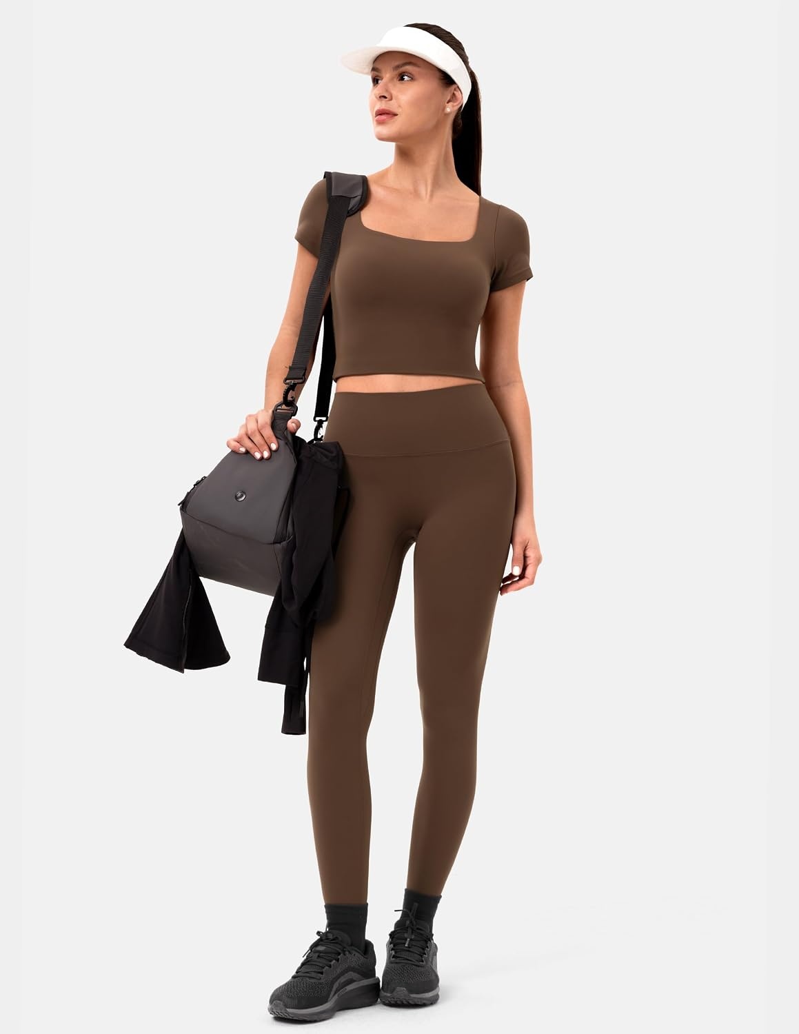image:imageColorfulkoala Dreamlux Square Neck Short Sleeve Shirts for Women Slim Fit Basic Tops Casual Going Out TShirtCocoa