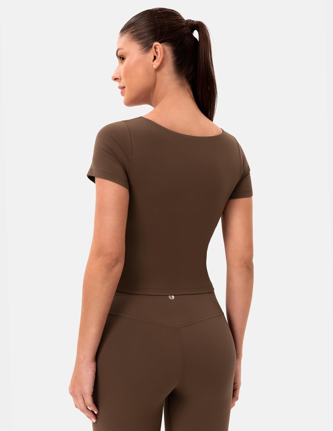 image:imageColorfulkoala Dreamlux Square Neck Short Sleeve Shirts for Women Slim Fit Basic Tops Casual Going Out TShirtCocoa