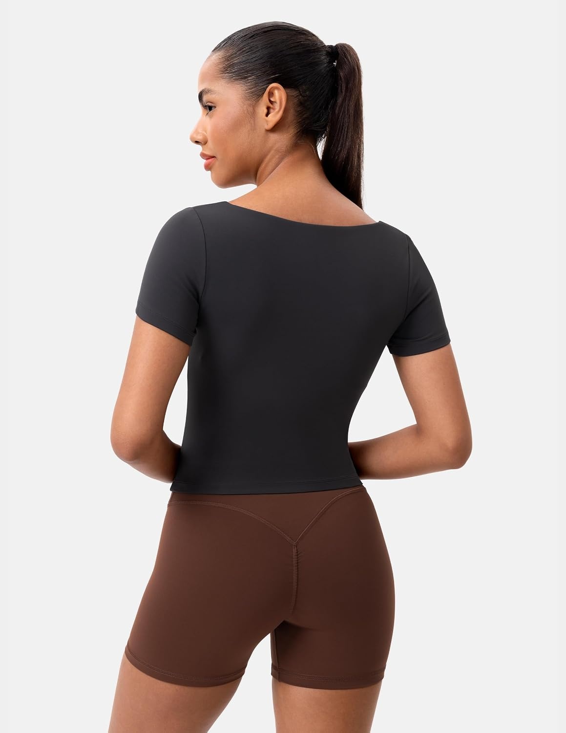 image:imageColorfulkoala Dreamlux Square Neck Short Sleeve Shirts for Women Slim Fit Basic Tops Casual Going Out TShirtDark Carobon