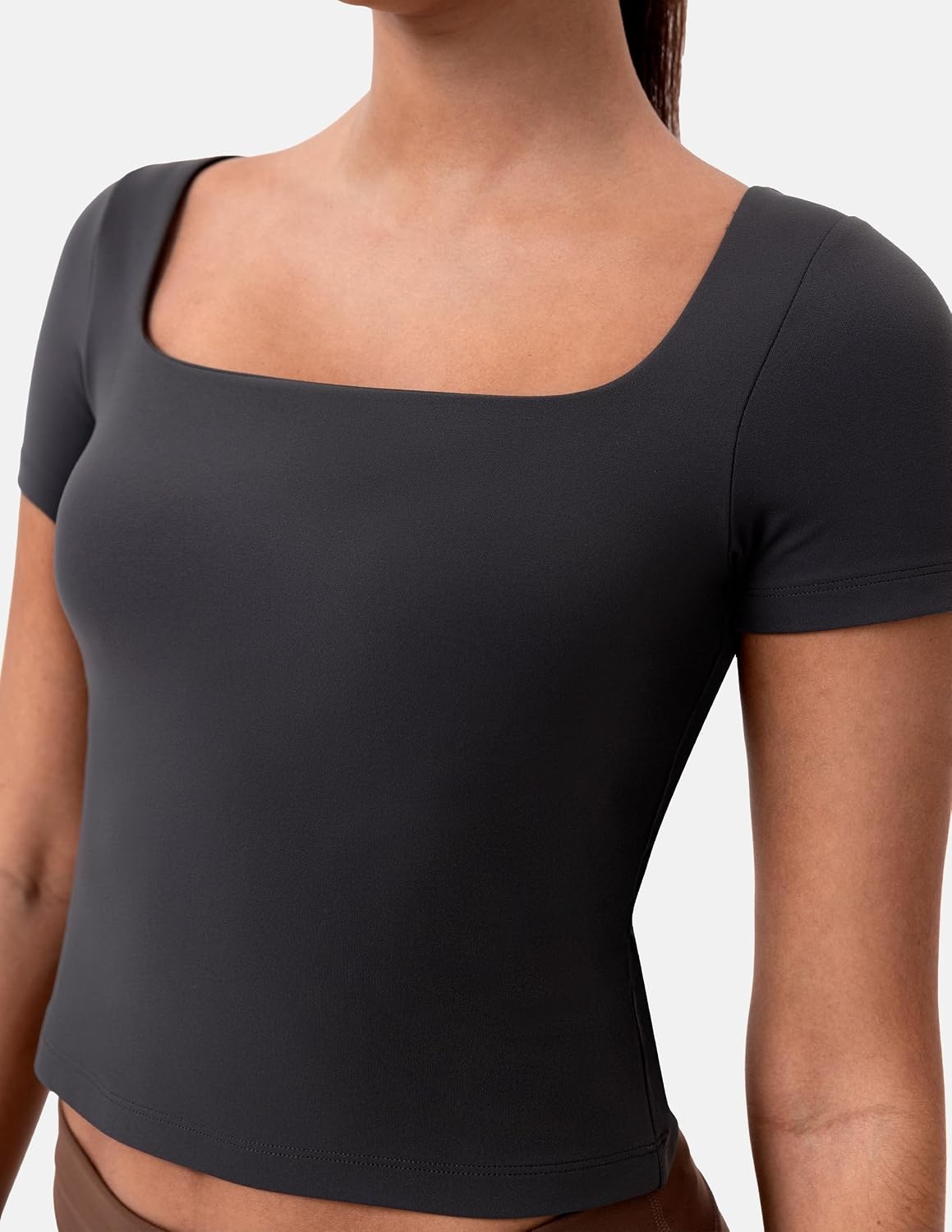 image:imageColorfulkoala Dreamlux Square Neck Short Sleeve Shirts for Women Slim Fit Basic Tops Casual Going Out TShirtDark Carobon