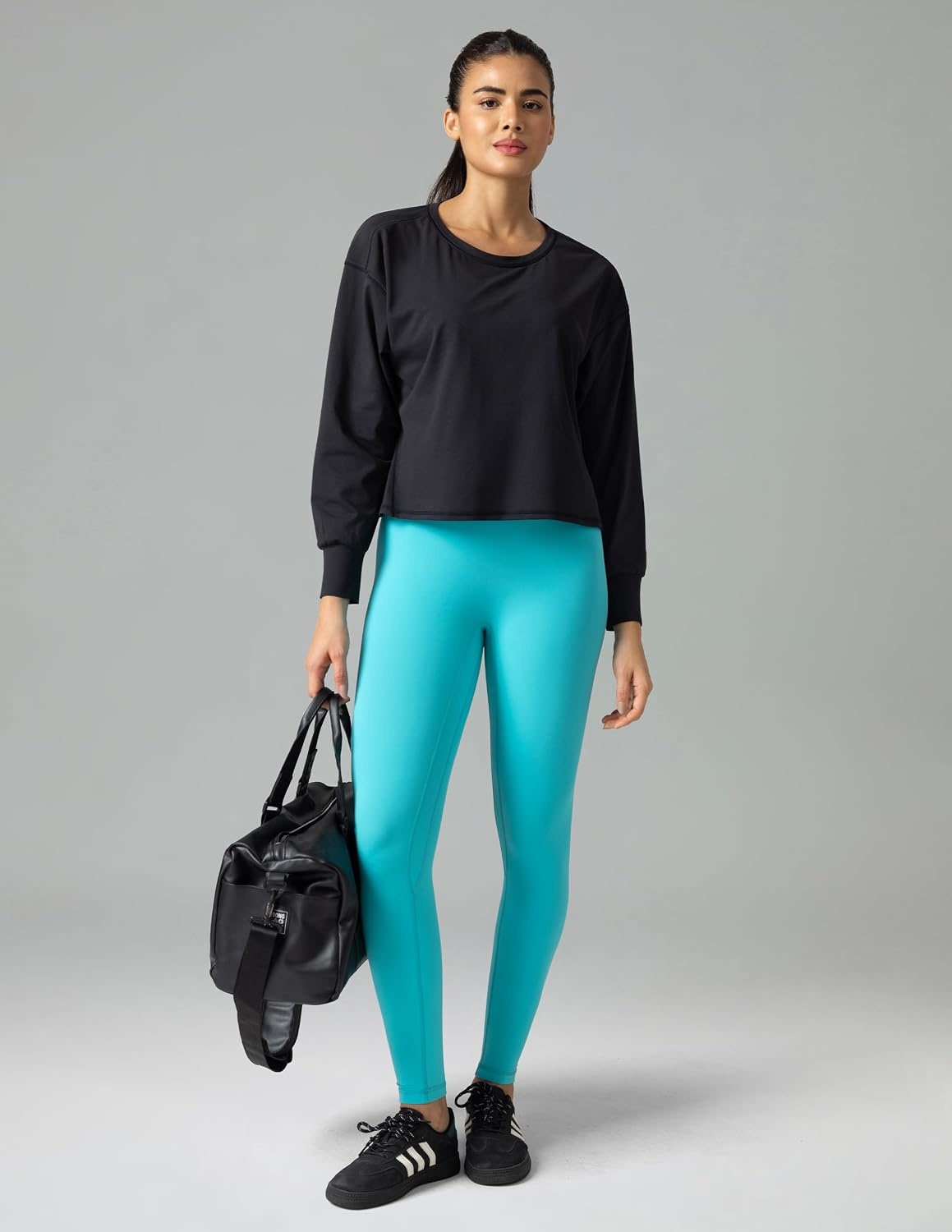 image:imageColorfulkoala Long Sleeve Shirts for Women Oversized Crew Neck Tops Casual Workout Fashion TShirtsBlack