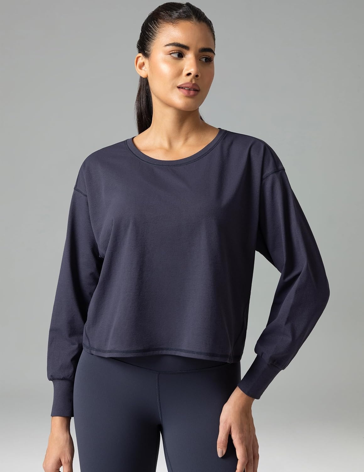image:imageColorfulkoala Long Sleeve Shirts for Women Oversized Crew Neck Tops Casual Workout Fashion TShirtsBlue Ink