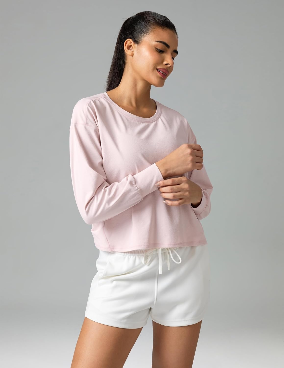 image:imageColorfulkoala Long Sleeve Shirts for Women Oversized Crew Neck Tops Casual Workout Fashion TShirtsMarshmallow Pink