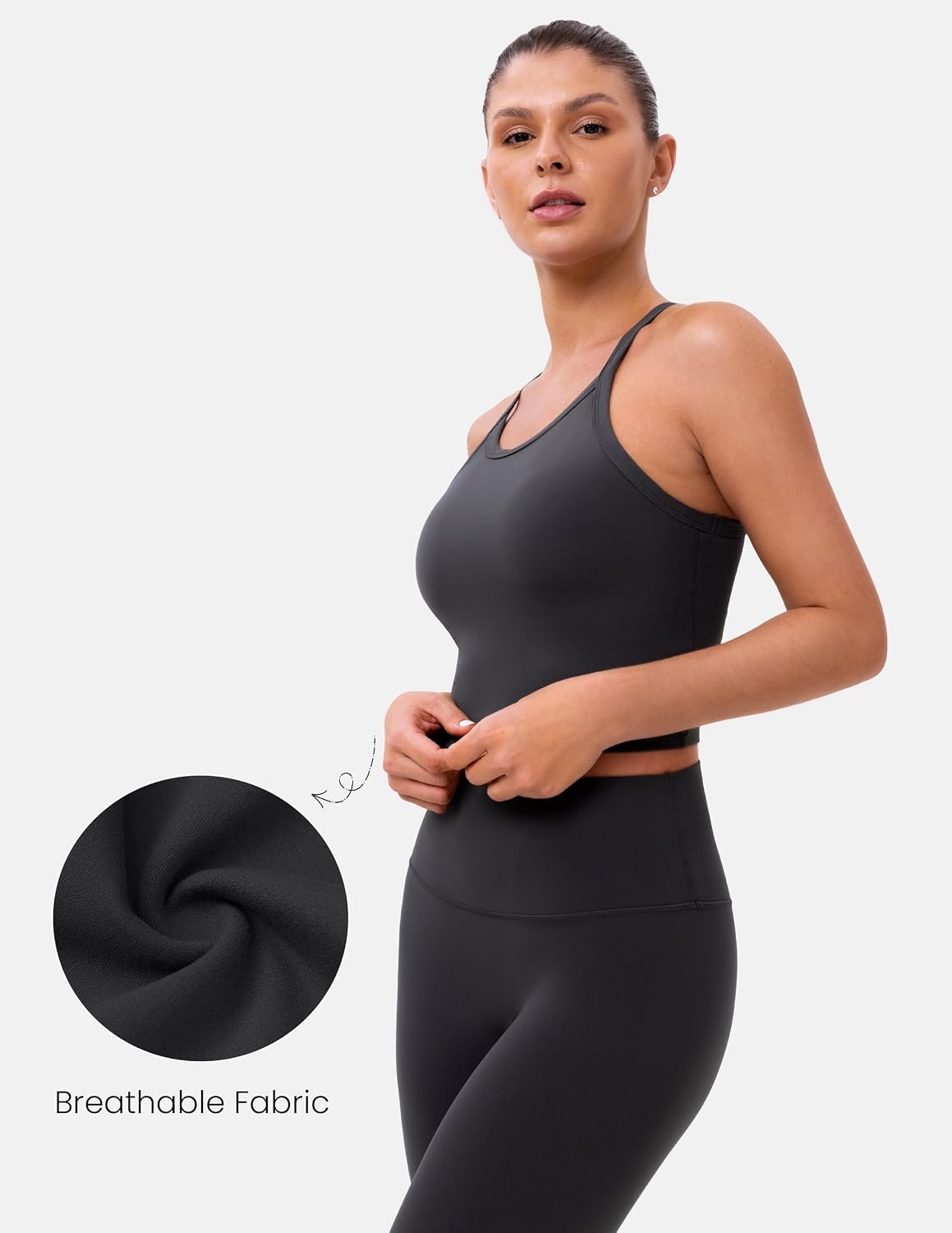 image:imageColorfulkoala Sculptiva Built in Bra Tank Tops for Women Racerback Padded Sleeveless Camisole Casual Workout Yoga TopsDark Carobon
