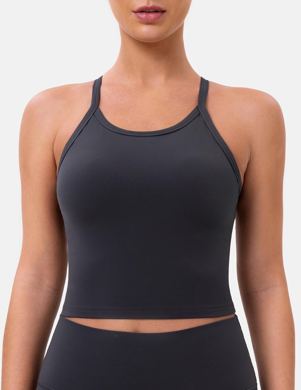 image:imageColorfulkoala Sculptiva Built in Bra Tank Tops for Women Racerback Padded Sleeveless Camisole Casual Workout Yoga TopsDark Carobon