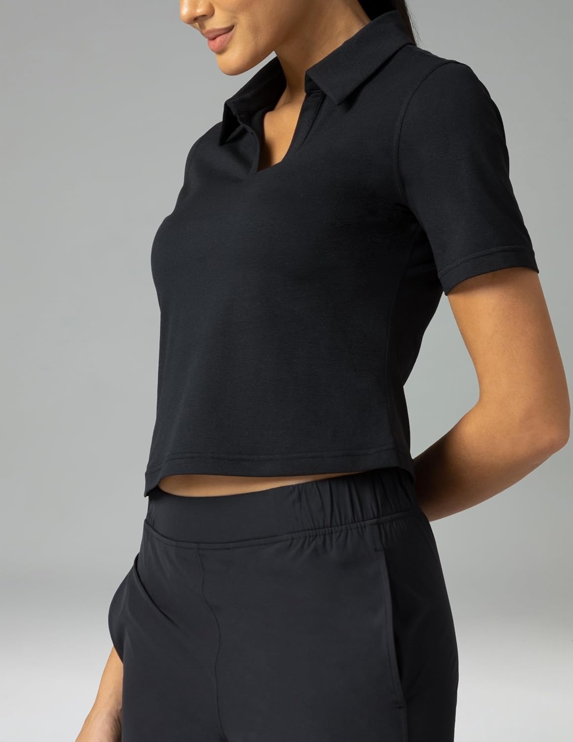 image:imageColorfulkoala Sorona Womens Short Sleeve Golf Polo Shirts Collared V Neck Quick Dry Tennis Workout Tops Moisture WickingBlack