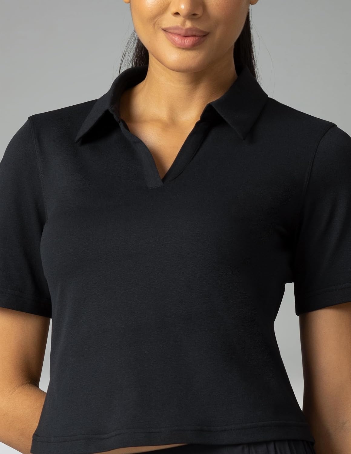 image:imageColorfulkoala Sorona Womens Short Sleeve Golf Polo Shirts Collared V Neck Quick Dry Tennis Workout Tops Moisture WickingBlack