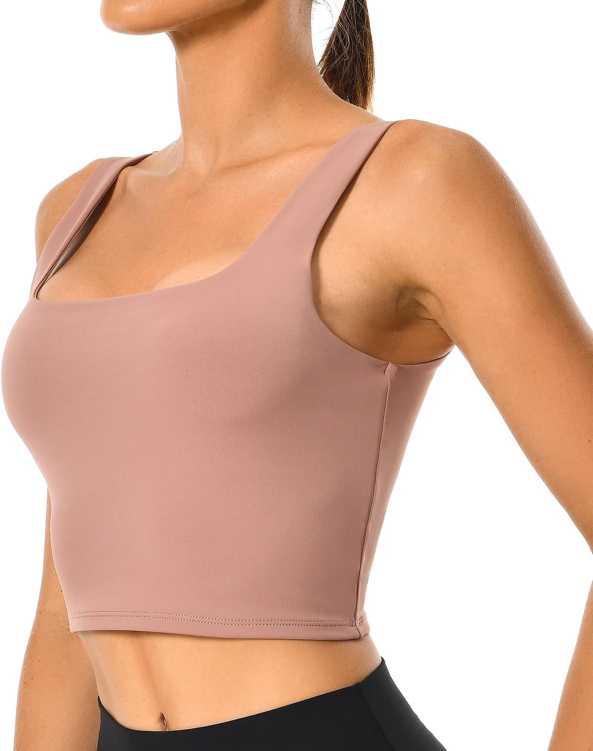 image:imageColorfulkoala Womens Body Contour Square Neck Tank Tops Sleeveless Strappy Crop Double Lined ShirtsCoffee