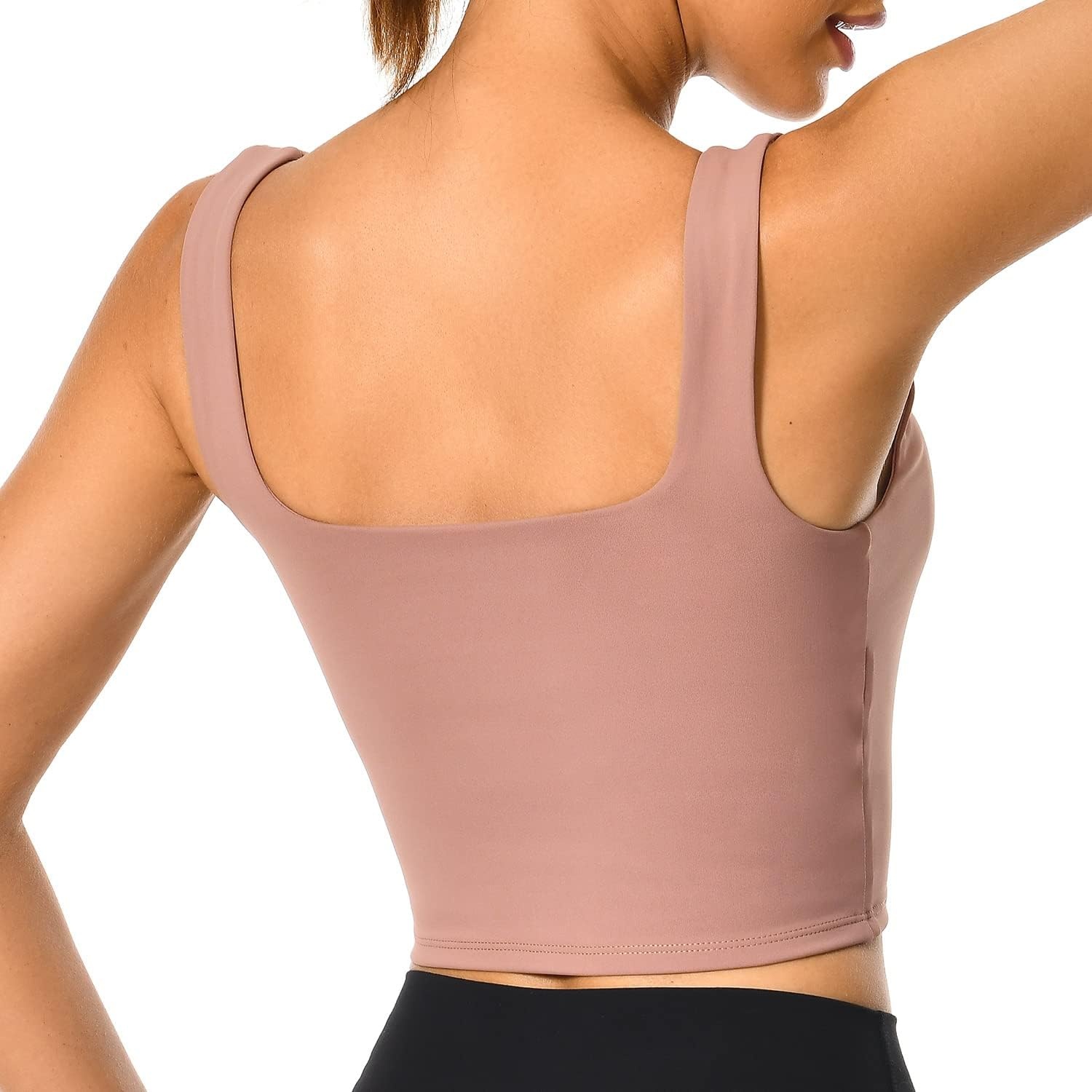 image:imageColorfulkoala Womens Body Contour Square Neck Tank Tops Sleeveless Strappy Crop Double Lined ShirtsCoffee