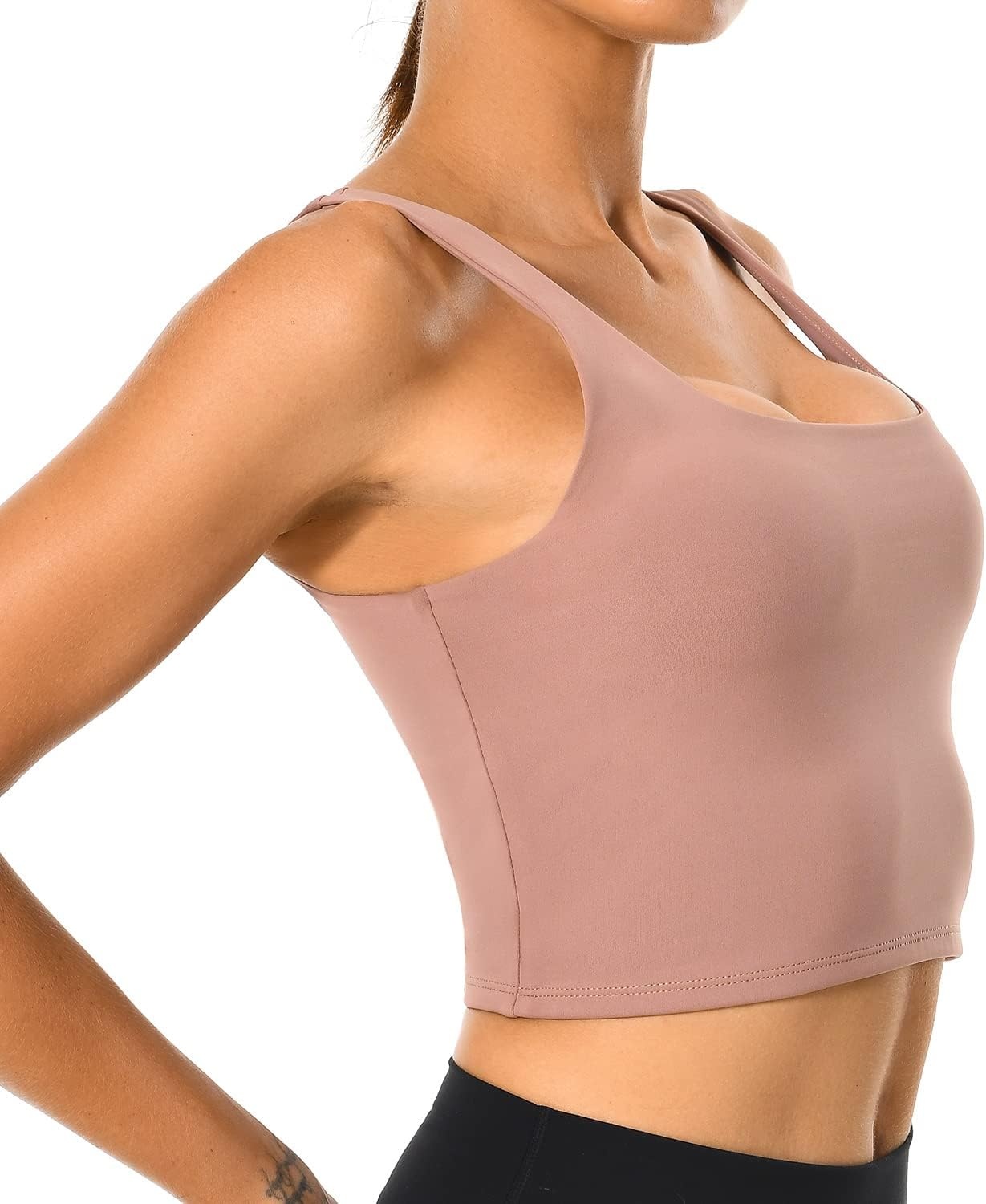 image:imageColorfulkoala Womens Body Contour Square Neck Tank Tops Sleeveless Strappy Crop Double Lined ShirtsCoffee