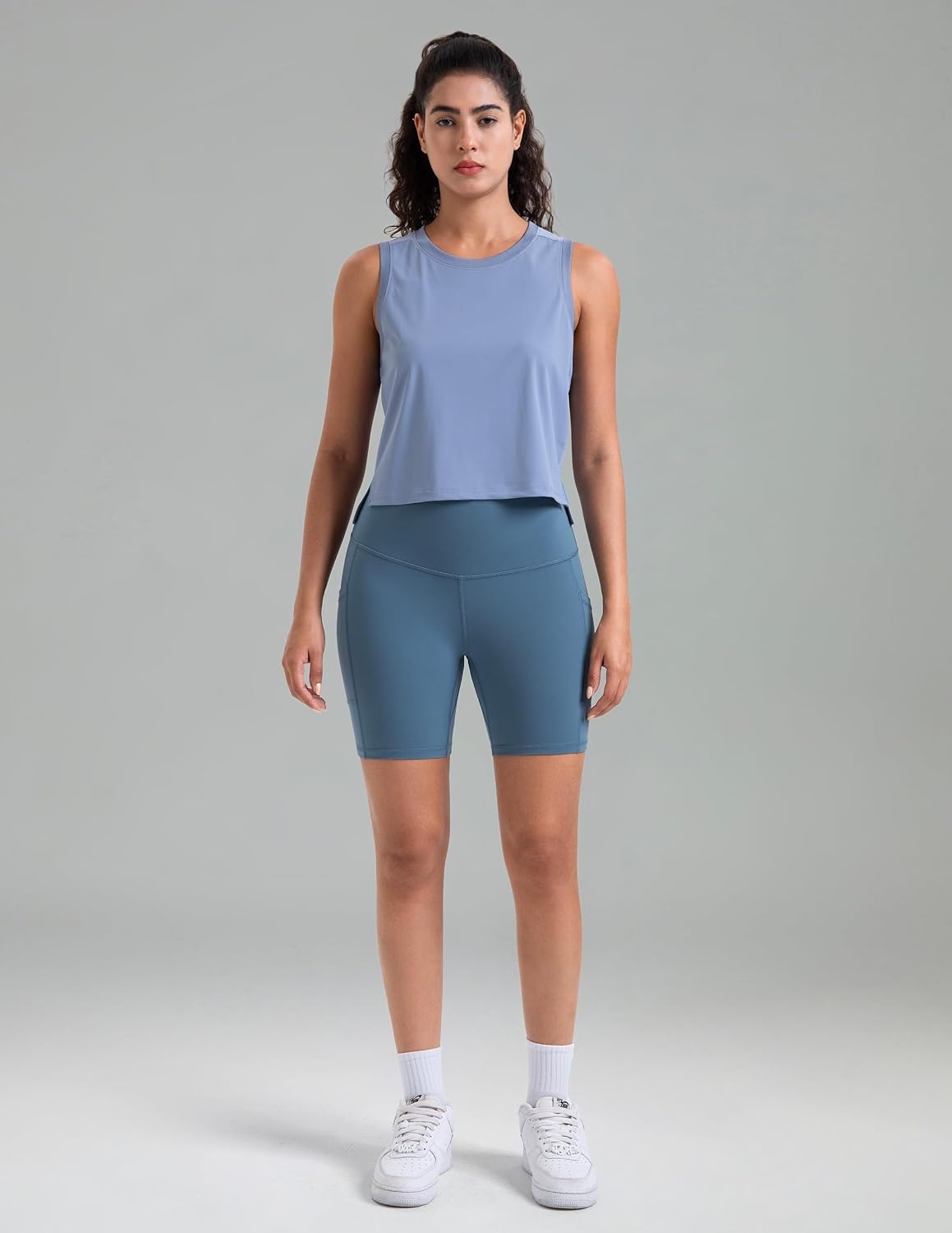 image:imageColorfulkoala Womens Breezy Mesh Back Muscle Tank Loose Fit Workout TopsChambray