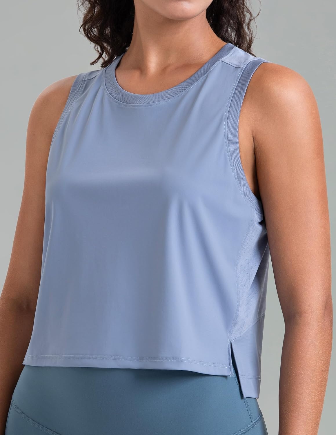 image:imageColorfulkoala Womens Breezy Mesh Back Muscle Tank Loose Fit Workout TopsChambray