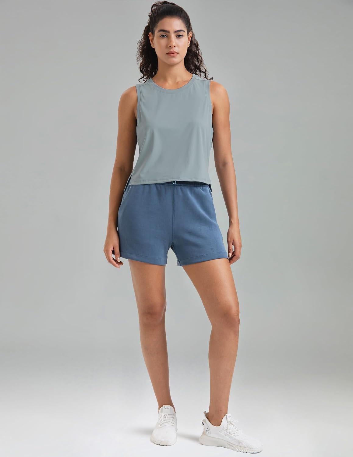 image:imageColorfulkoala Womens Breezy Mesh Back Muscle Tank Loose Fit Workout TopsFaded Denim