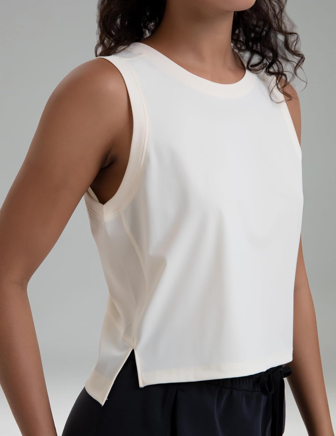 image:imageColorfulkoala Womens Breezy Mesh Back Muscle Tank Loose Fit Workout TopsSand